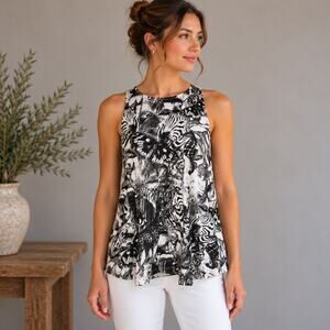 Top Shop gray /black and white zoo print knit tank 8